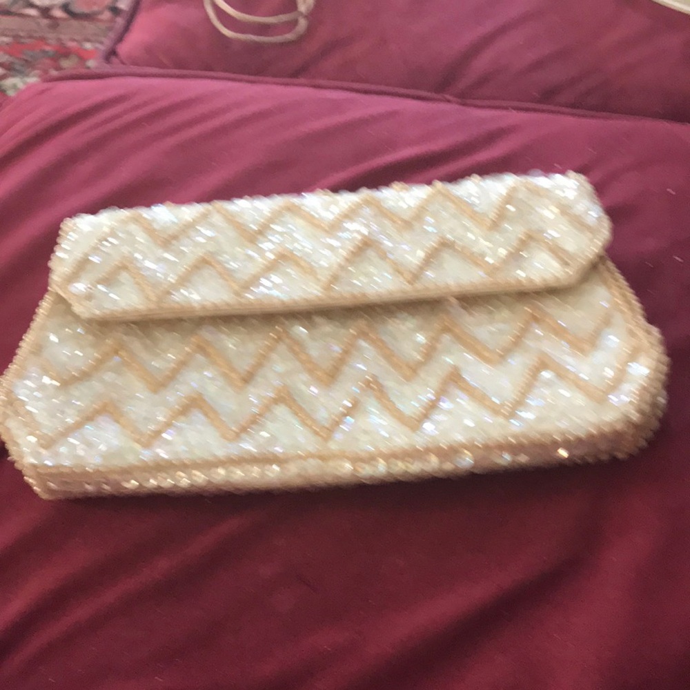 Cream Chevron Clutch with Shimmer Finish by Jill-empress circa 1950’s